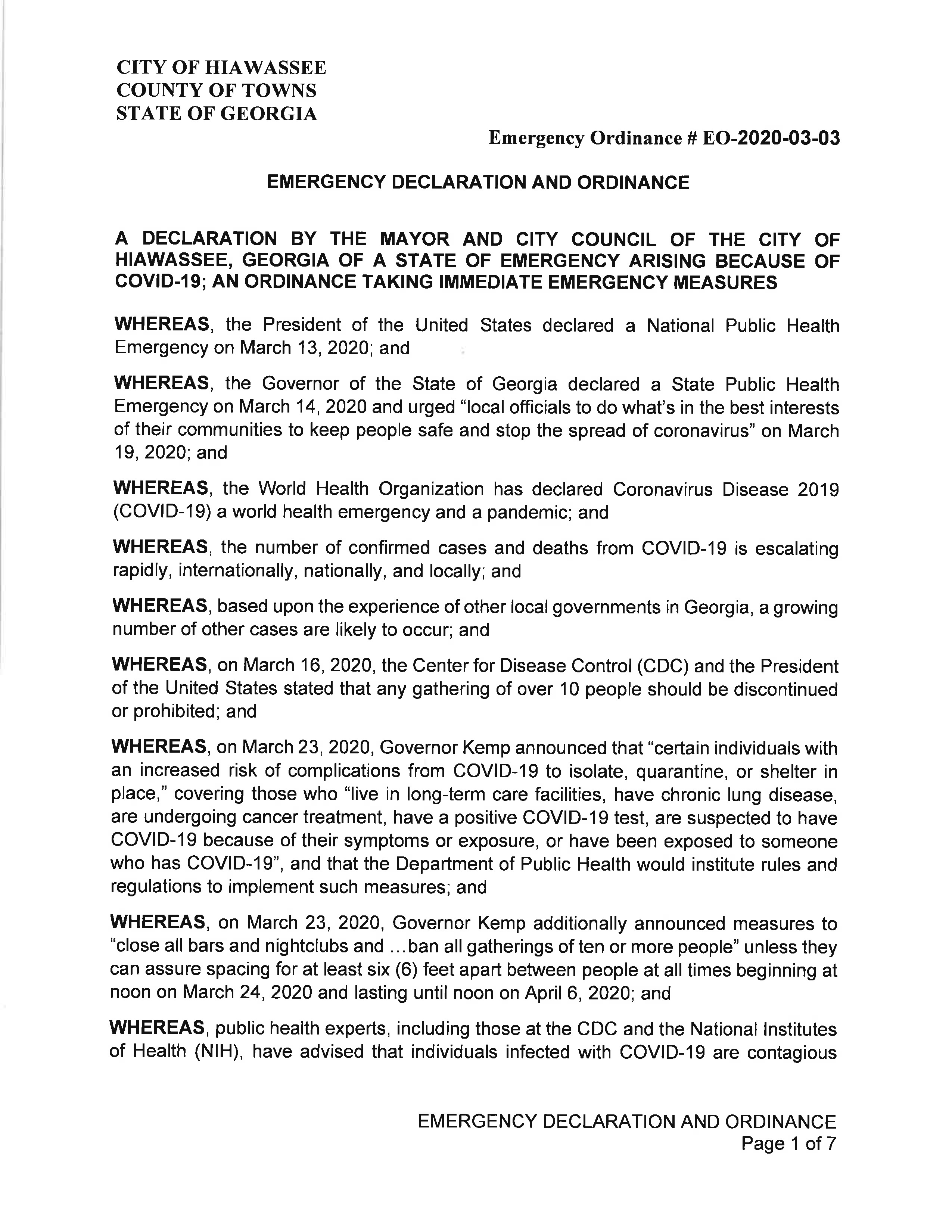 Emergency Declaration and Ordinace approved by Council-1