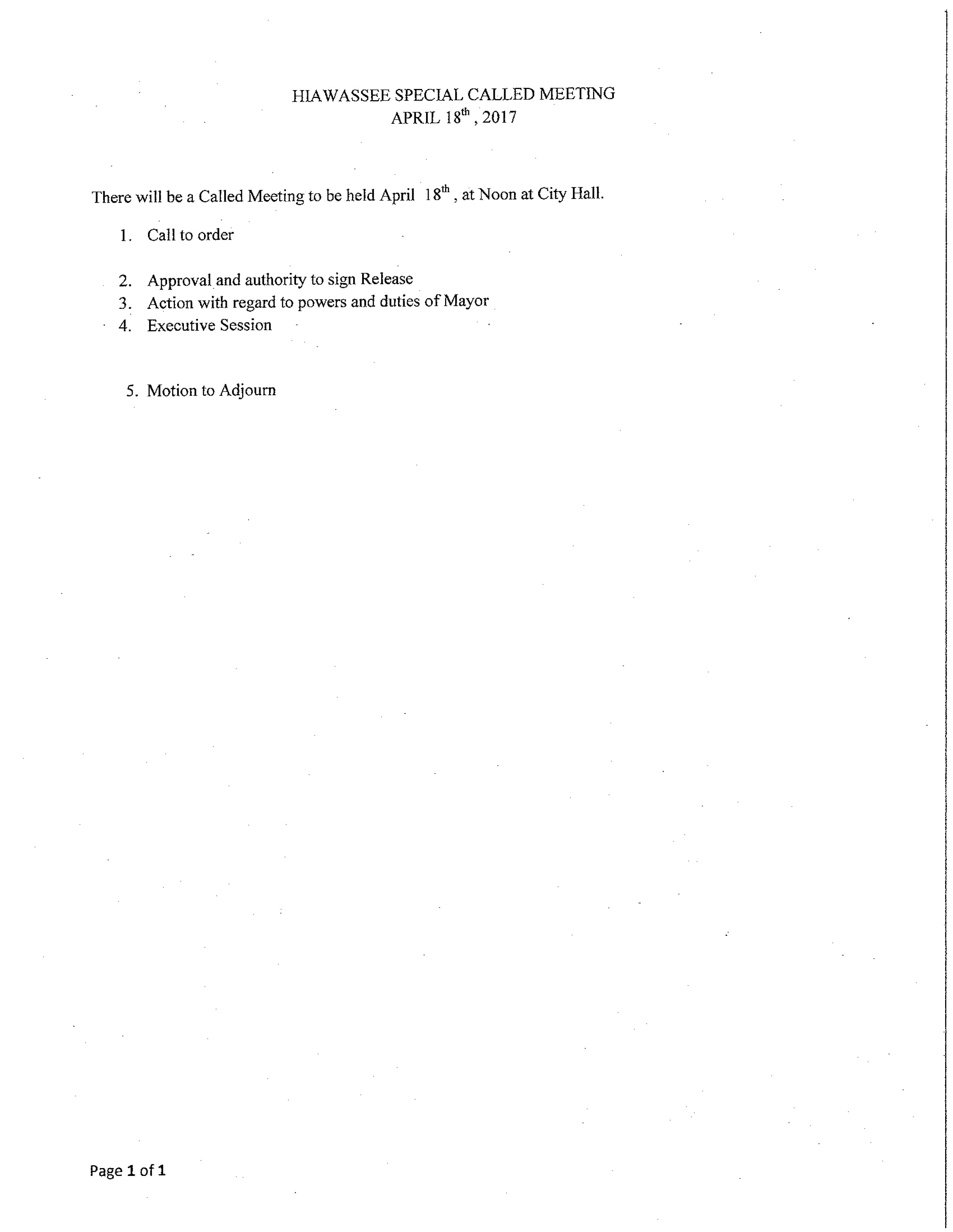 April 18 2017 special meeting Agendaand Minutes1