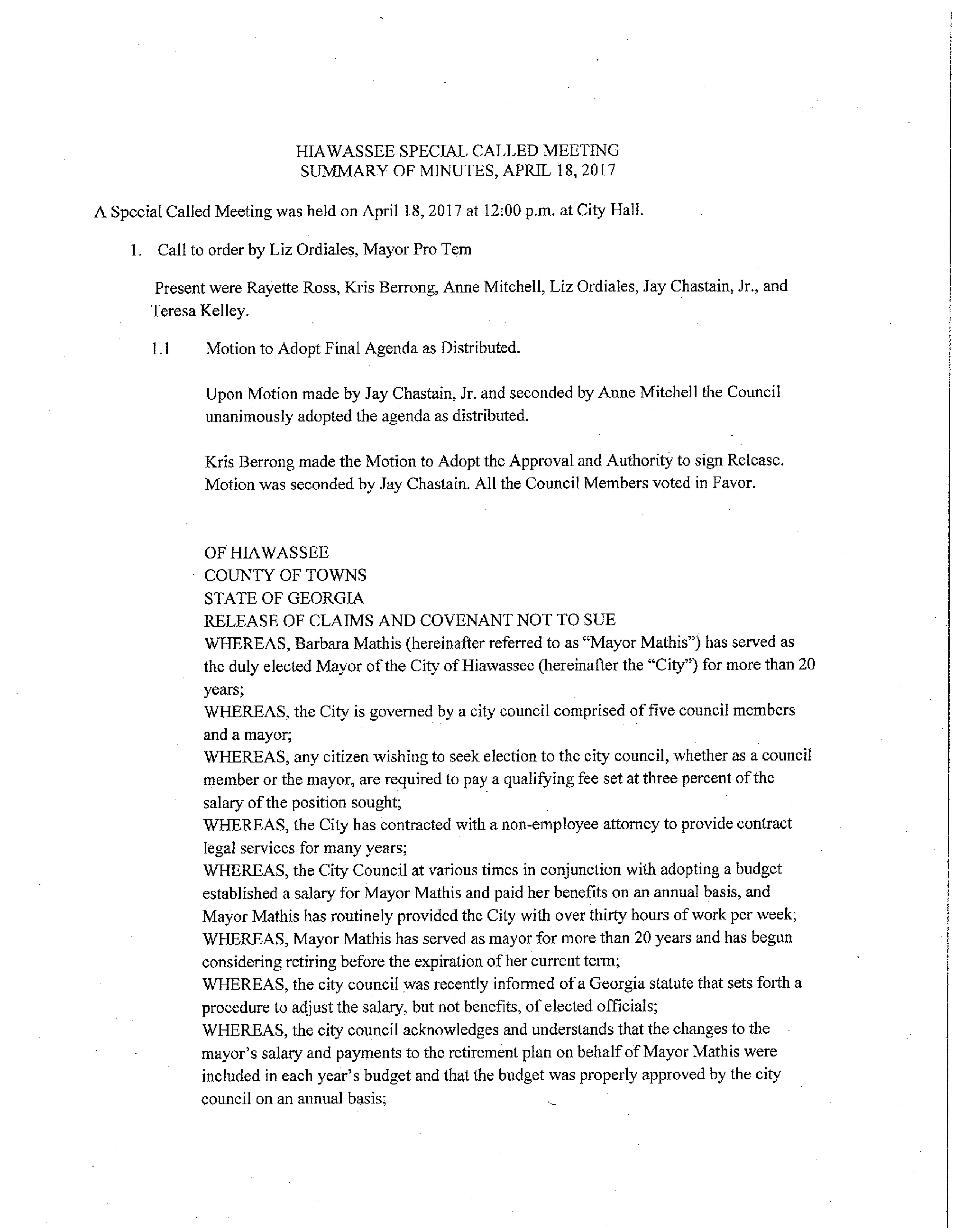 April 18 2017 special meeting Agendaand Minutes2