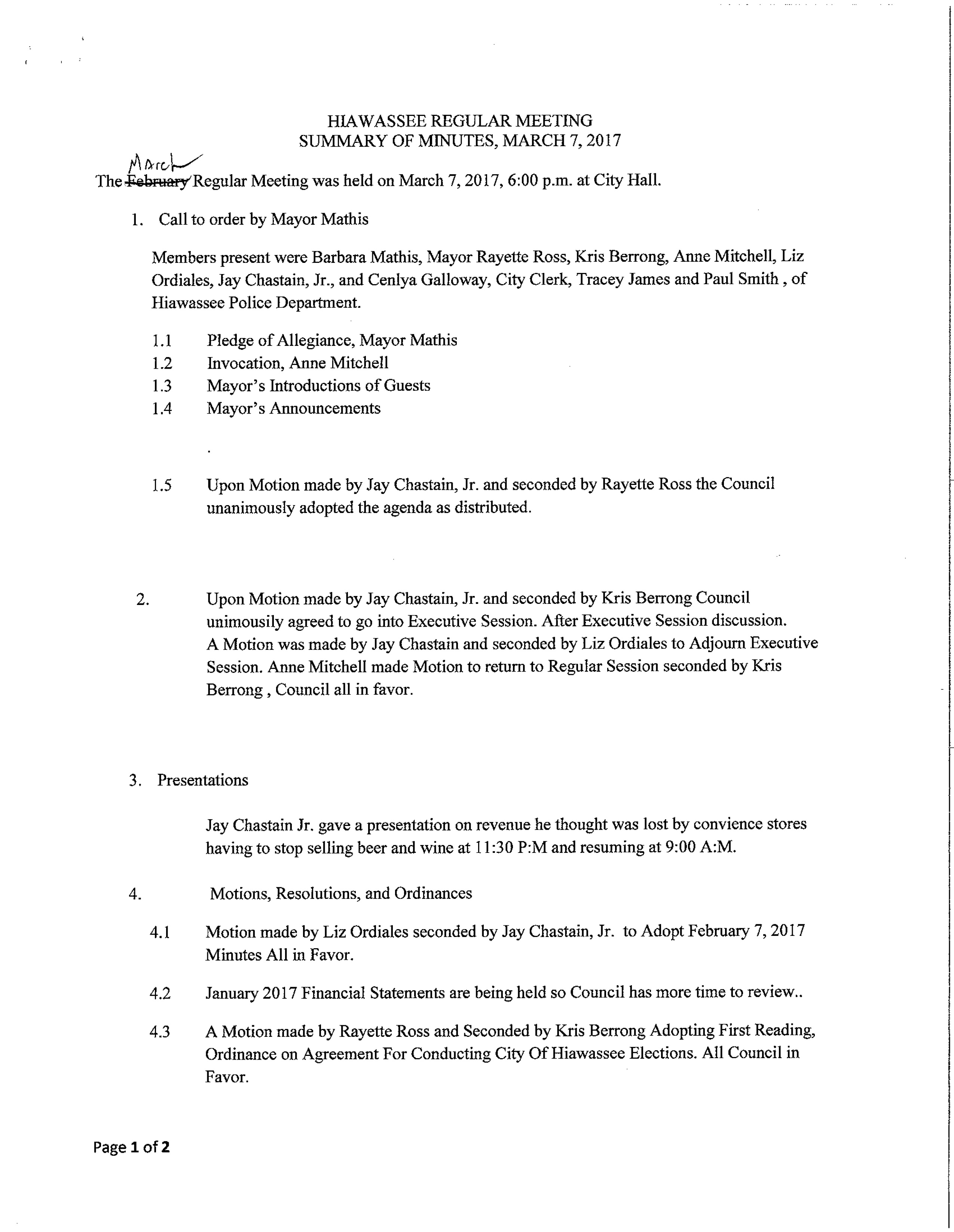 City Council March 7 2017 minutes 1