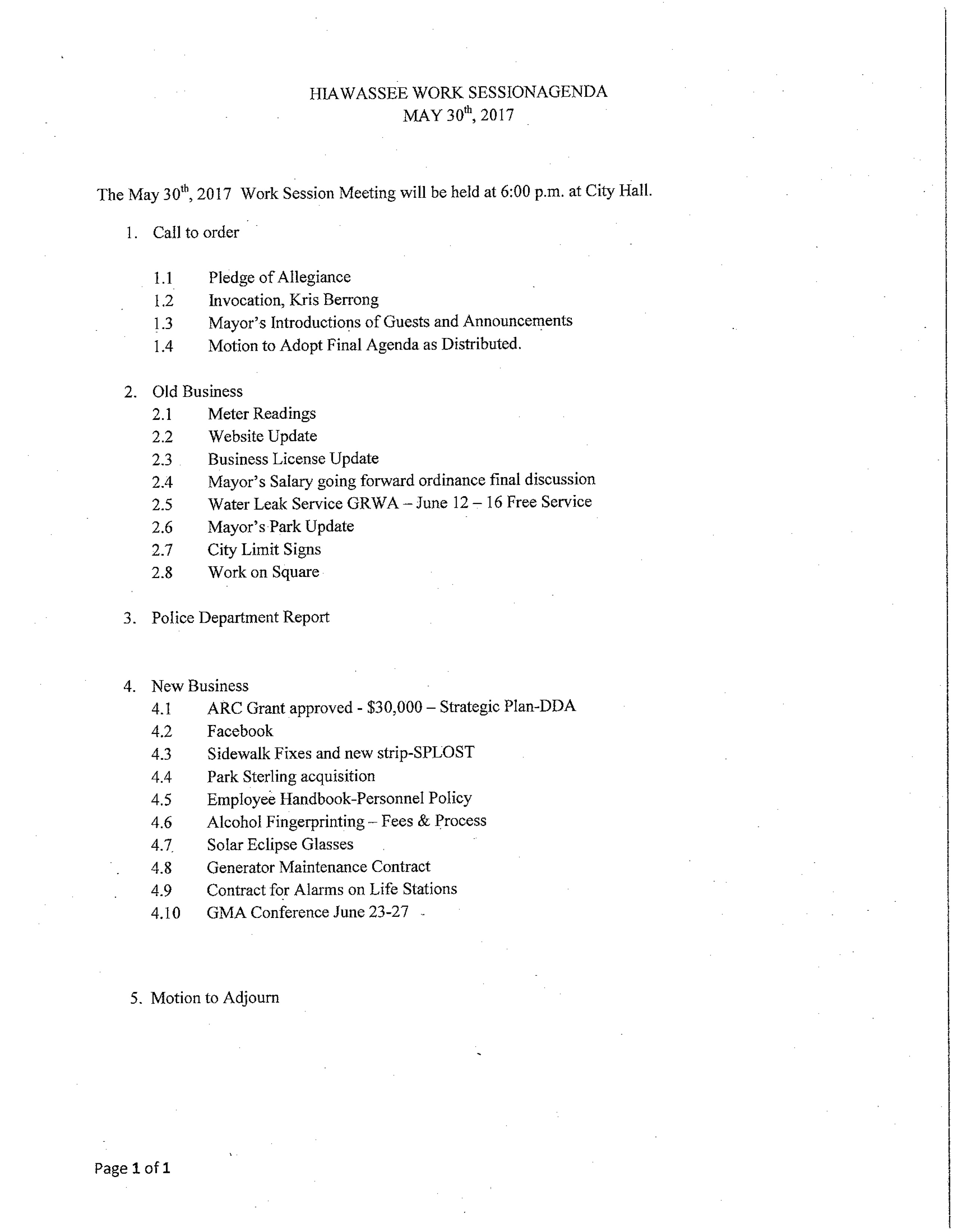 May 30 2017 Work session Agenda and Minutes1
